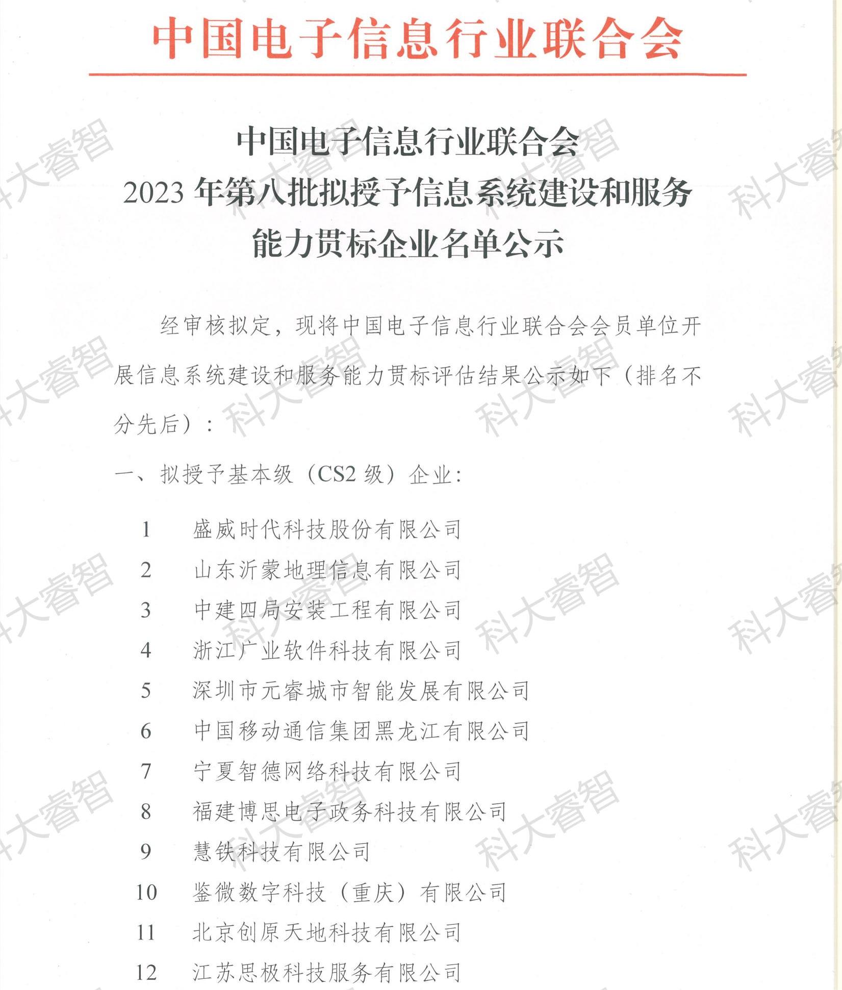 科大睿智祝賀企業(yè)上榜2023年第八批CS資質(zhì)公示名單-青島CS咨詢 科大睿智祝賀企業(yè)上榜2023年第八批CS資質(zhì)公示名單-青島CS咨詢